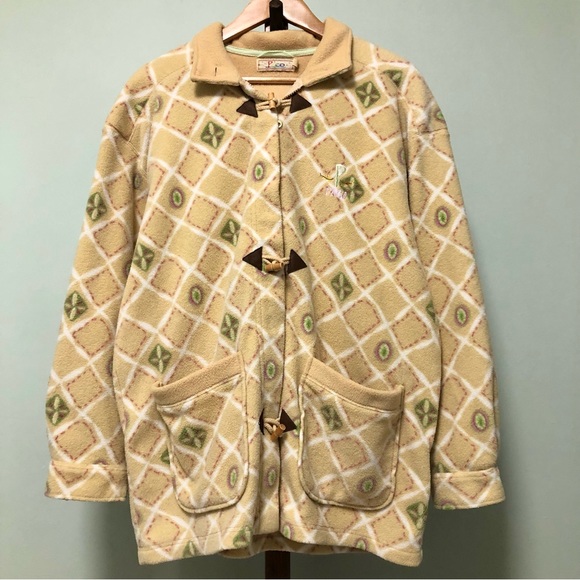 Vintage Jackets & Blazers - Paco Floral Fleece Zip-Up Sweater Jacket